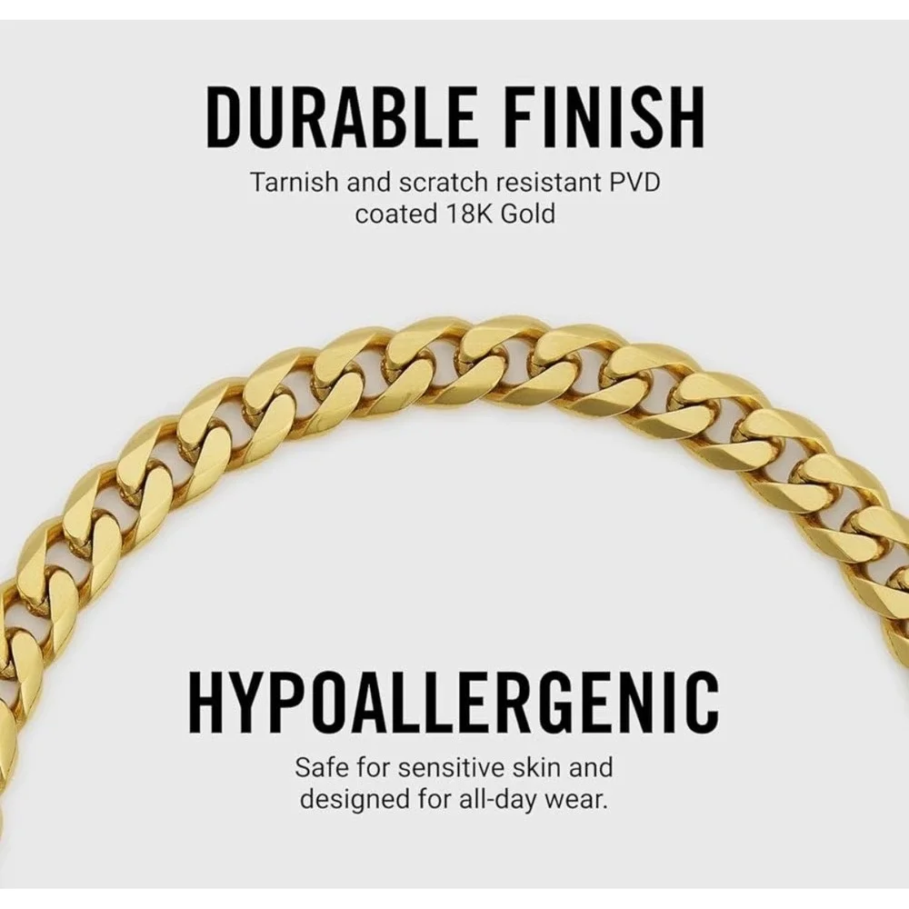 Ridge 5mm Curb Chain Necklace Mens 18K Gold PVD Coated 20 Inch Jewelry with Case